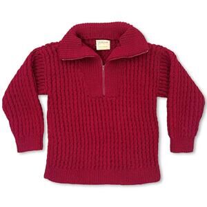 Vintage 60s Burgundy Red Chunky Knit Sweater Quarter Zip | Size Medium